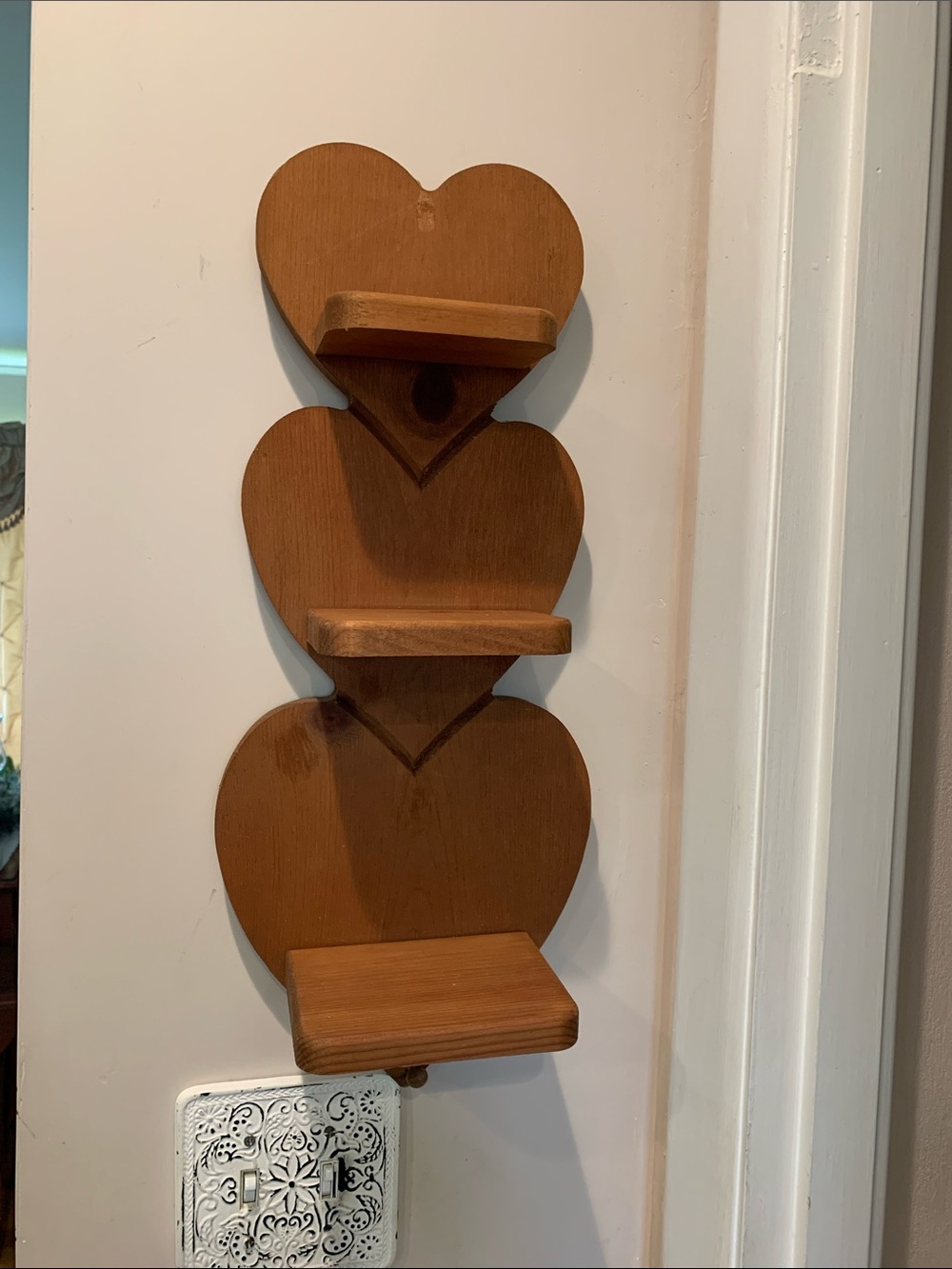 Vintage Country Wooden Heart Tiered Shelf With Peg Farmhouse Rustic